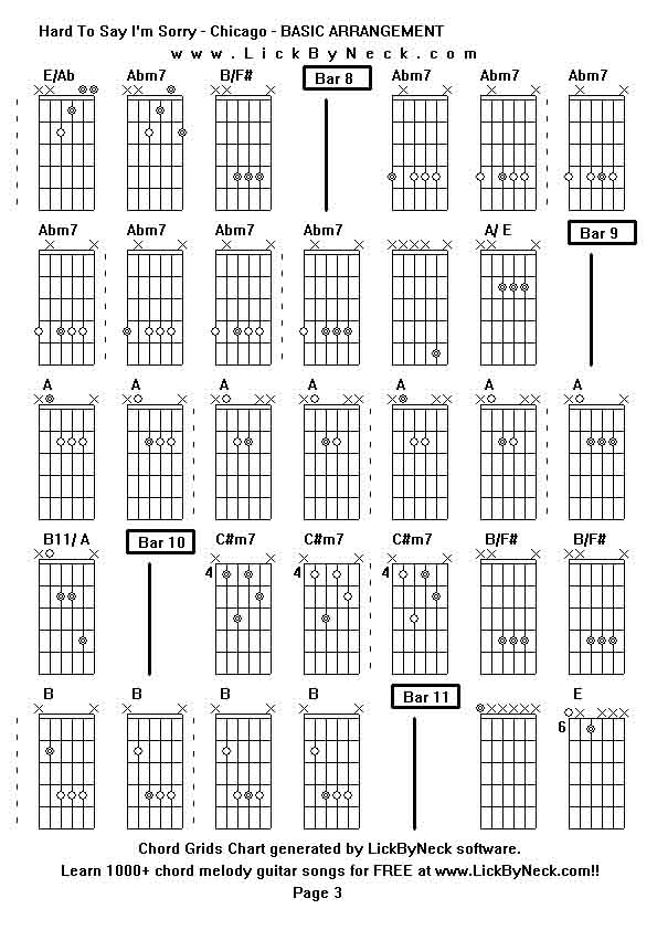 Chord Grids Chart of chord melody fingerstyle guitar song-Hard To Say I'm Sorry - Chicago - BASIC ARRANGEMENT,generated by LickByNeck software.